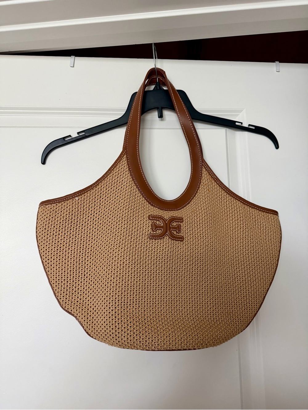 Sam Edelman Tan Woven Tote with Brown Trim and Logo